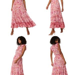 Misa Los Angeles Pink and White Sleeveless Maxi Sundress with Polo Collar